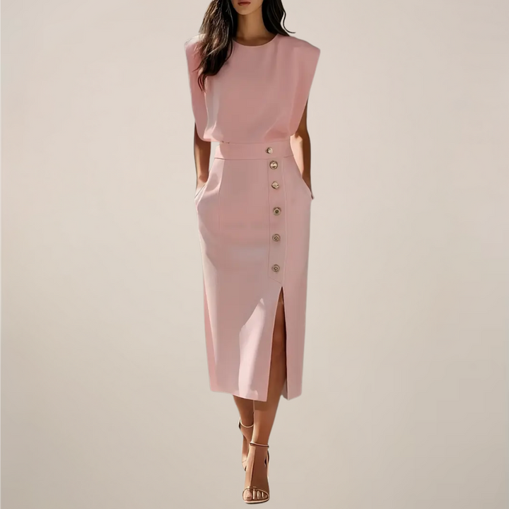 Virella - Elegantes Midi Kleid Mit Knopfdetail
