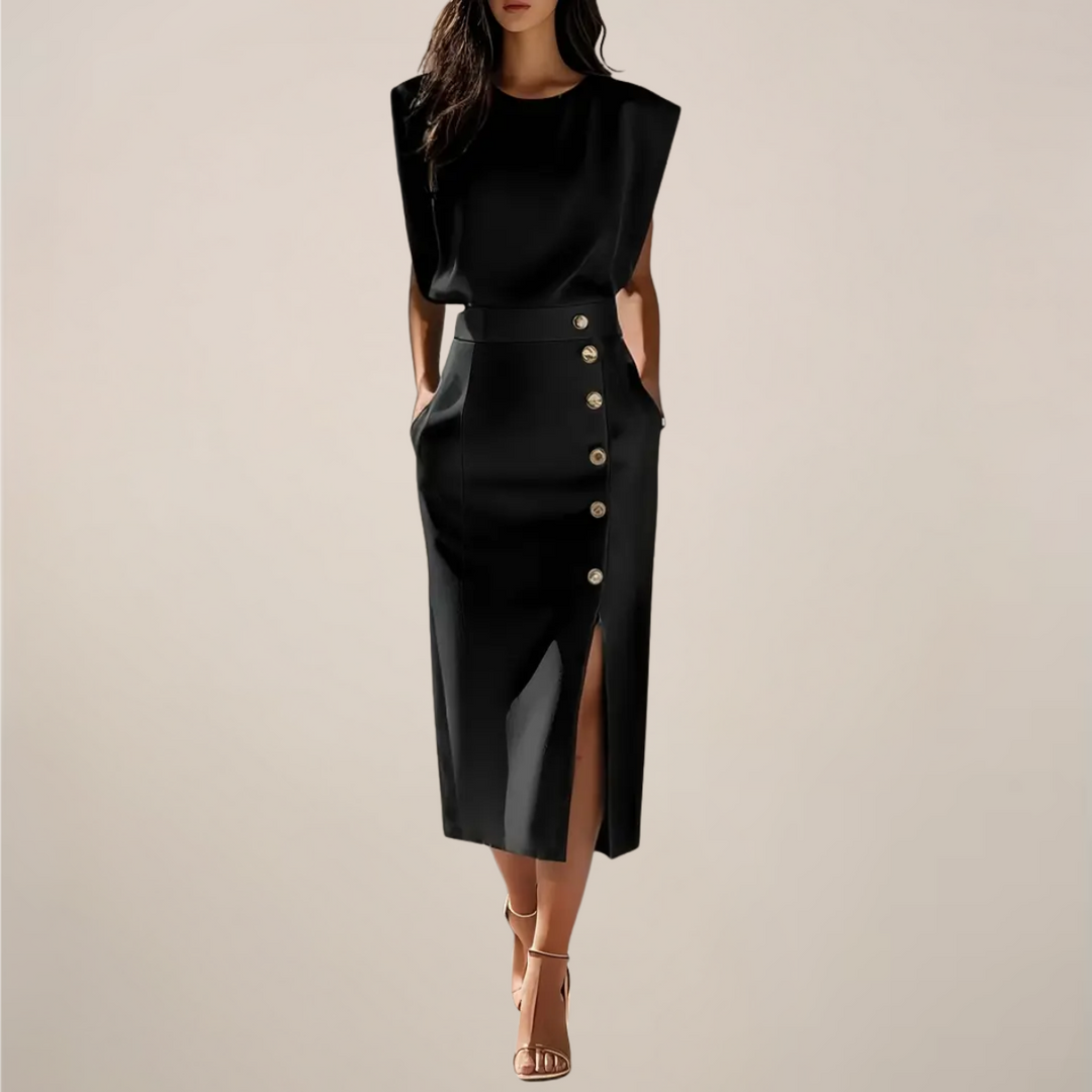 Virella - Elegantes Midi Kleid Mit Knopfdetail