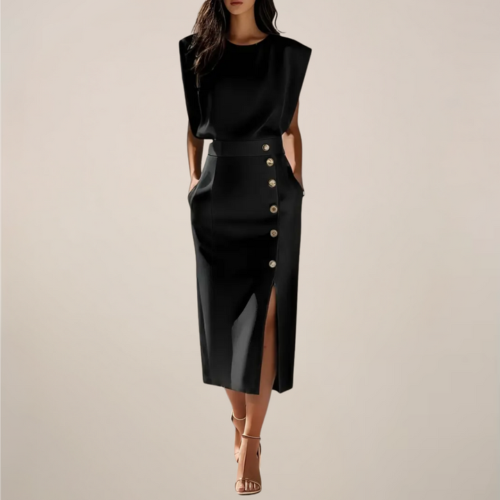 Virella - Elegantes Midi Kleid Mit Knopfdetail