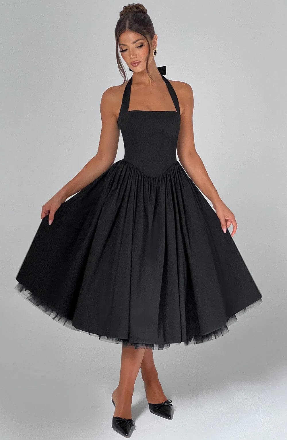Elisara – Midi Kleid Mit Schnürung Und Korsett Struktur