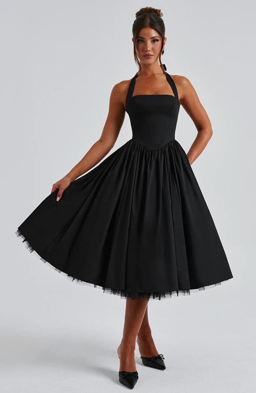 Elisara – Midi Kleid Mit Schnürung Und Korsett Struktur