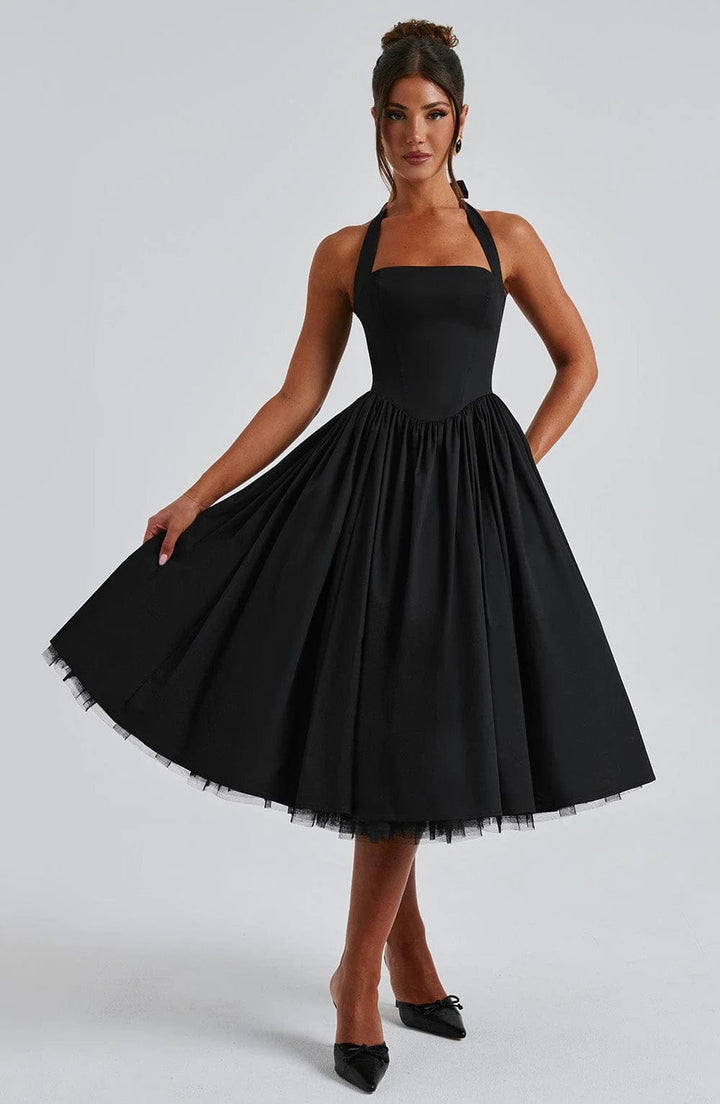 Elisara – Midi Kleid Mit Schnürung Und Korsett Struktur