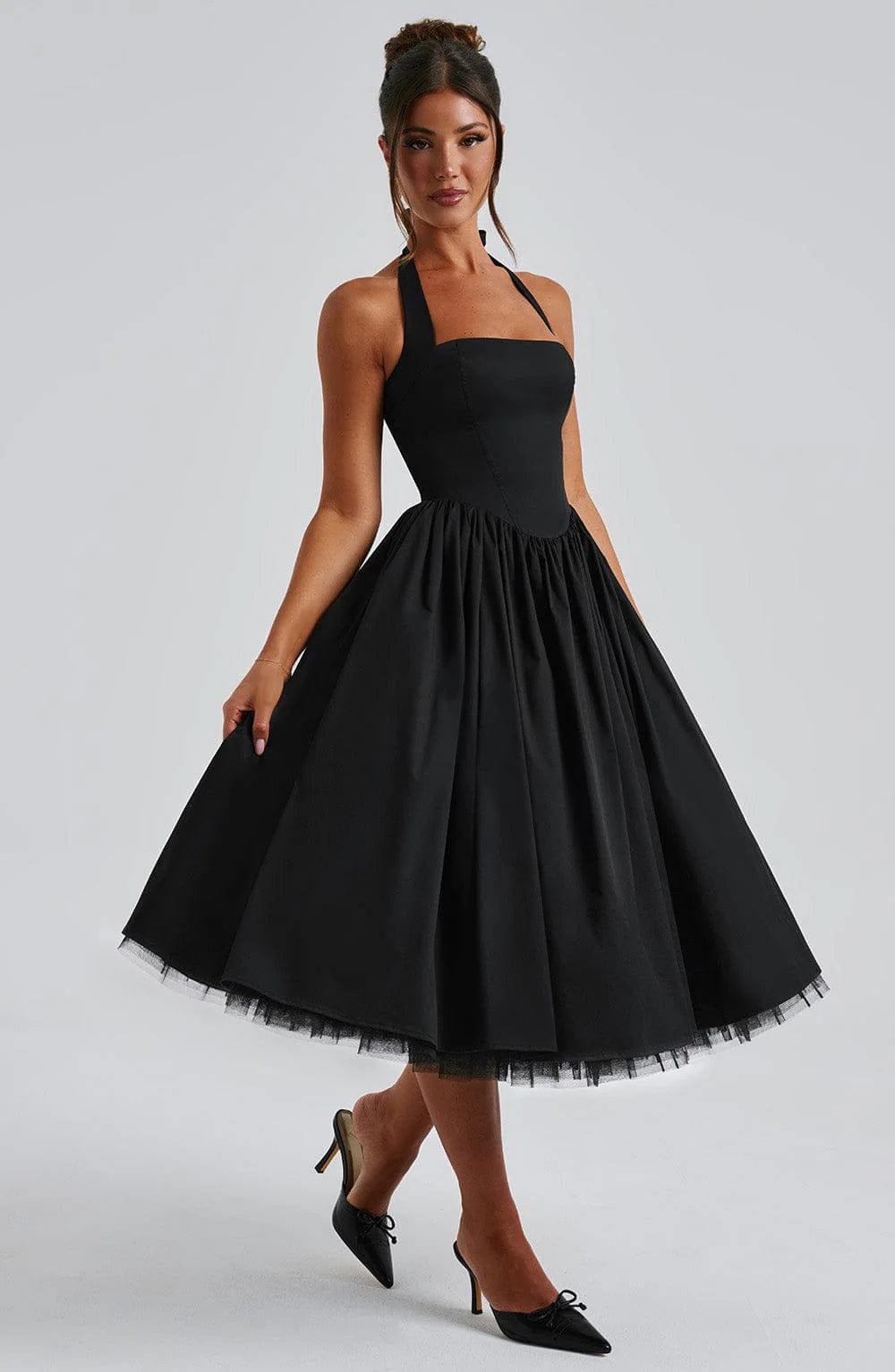 Elisara – Midi Kleid Mit Schnürung Und Korsett Struktur