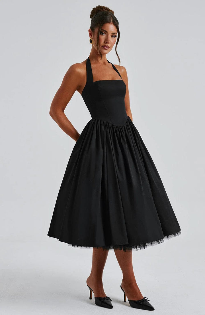Elisara – Midi Kleid Mit Schnürung Und Korsett Struktur