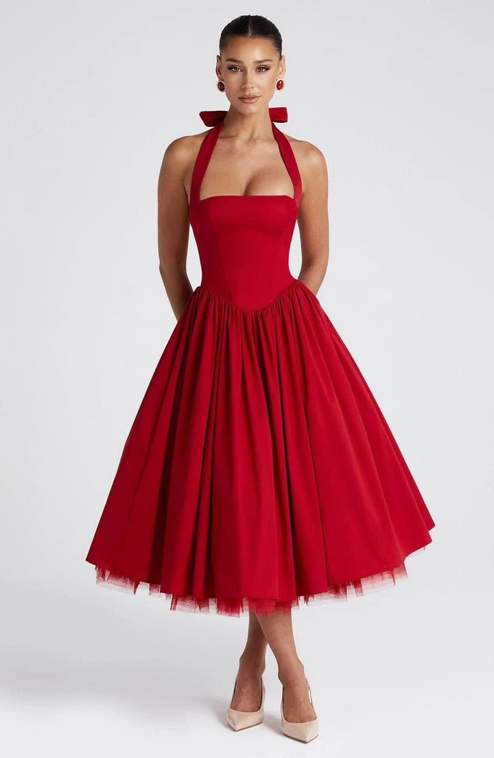 Elisara – Midi Kleid Mit Schnürung Und Korsett Struktur