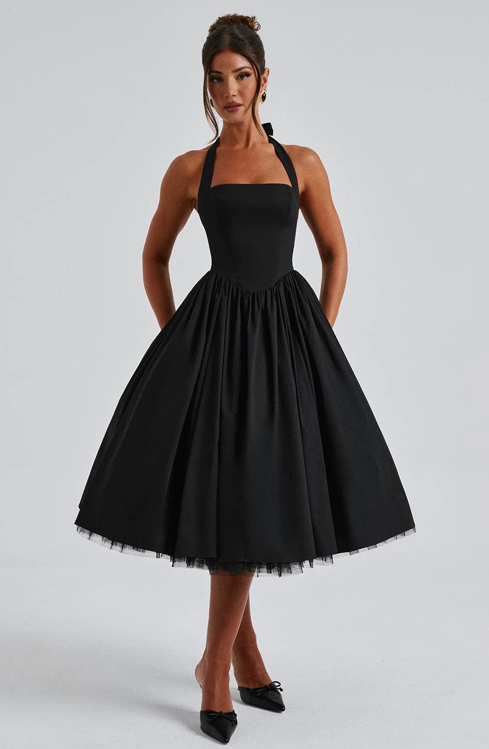 Elisara – Midi Kleid Mit Schnürung Und Korsett Struktur