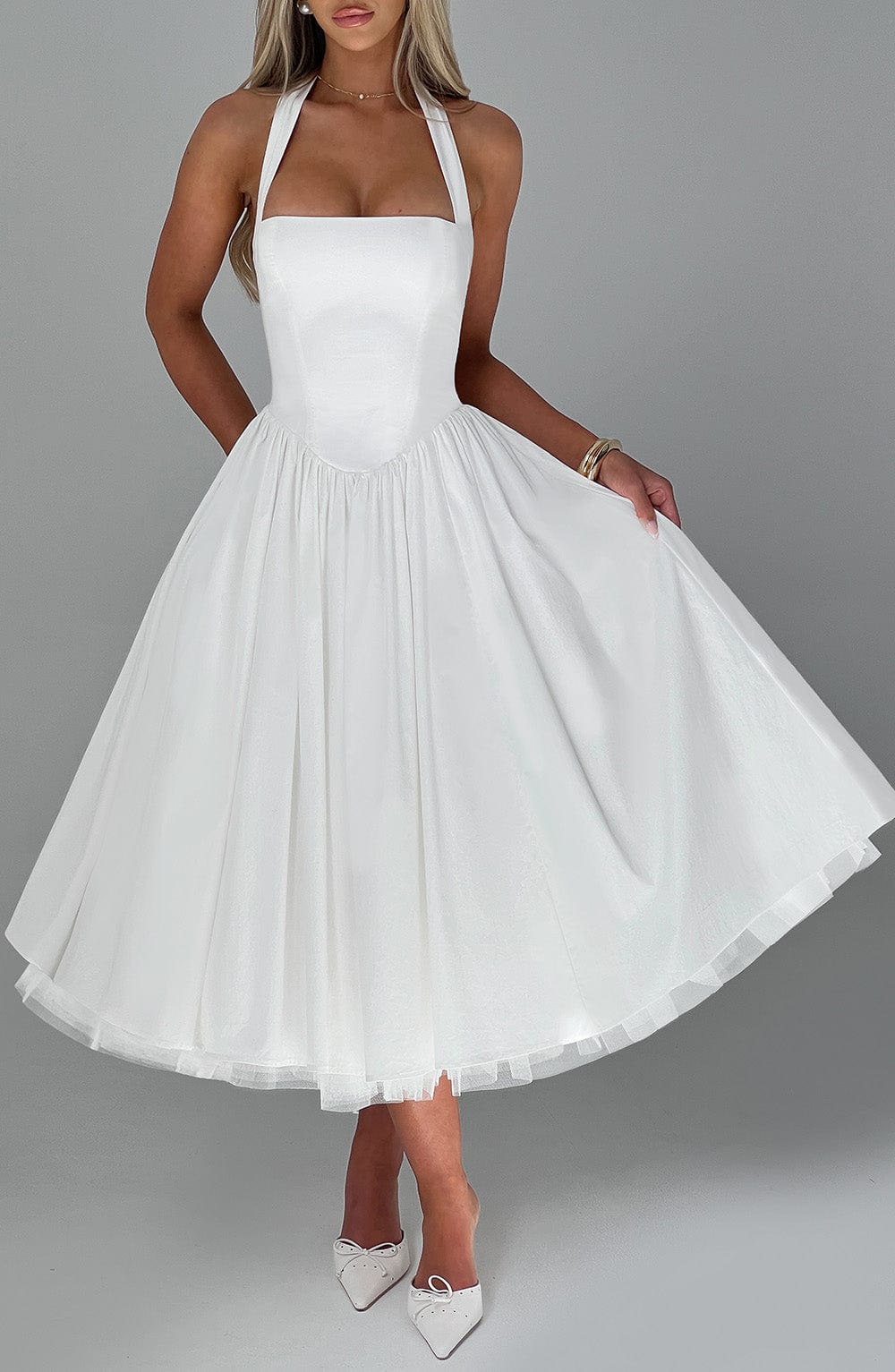 Elisara – Midi Kleid Mit Schnürung Und Korsett Struktur
