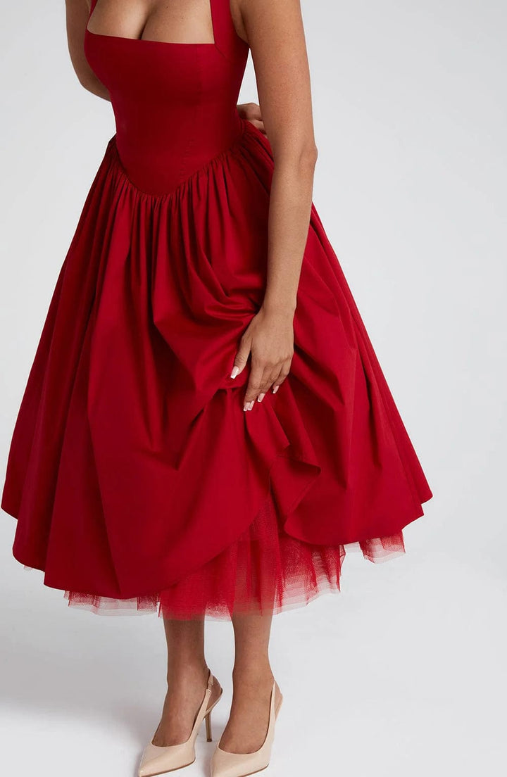 Elisara – Midi Kleid Mit Schnürung Und Korsett Struktur