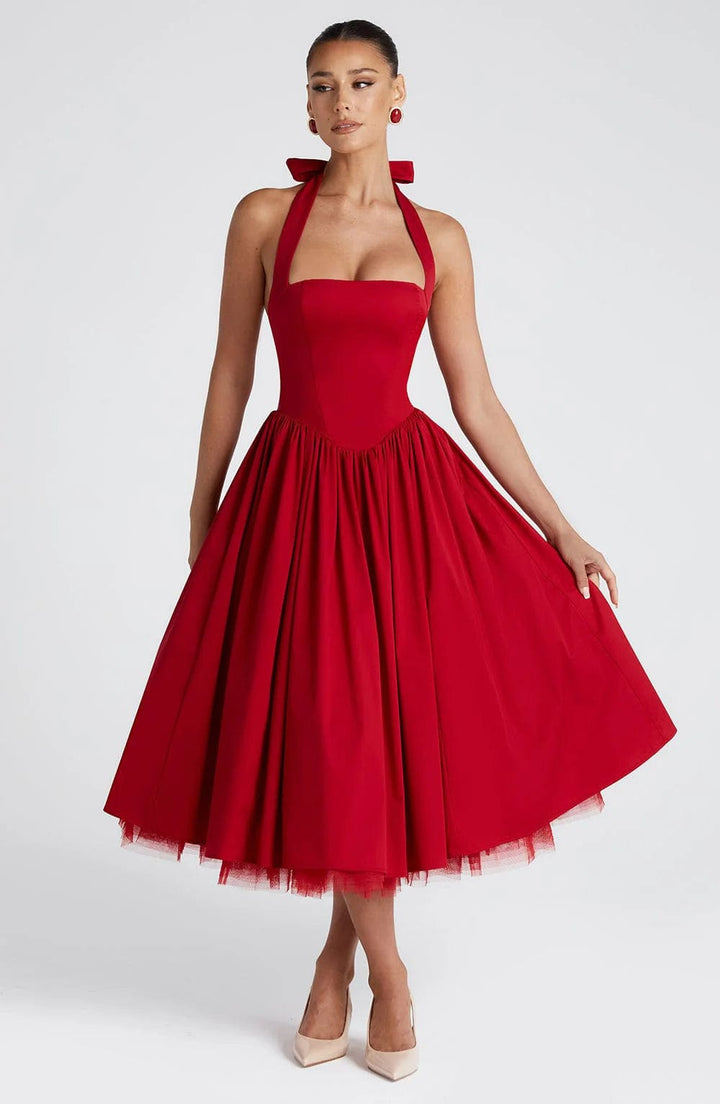Elisara – Midi Kleid Mit Schnürung Und Korsett Struktur
