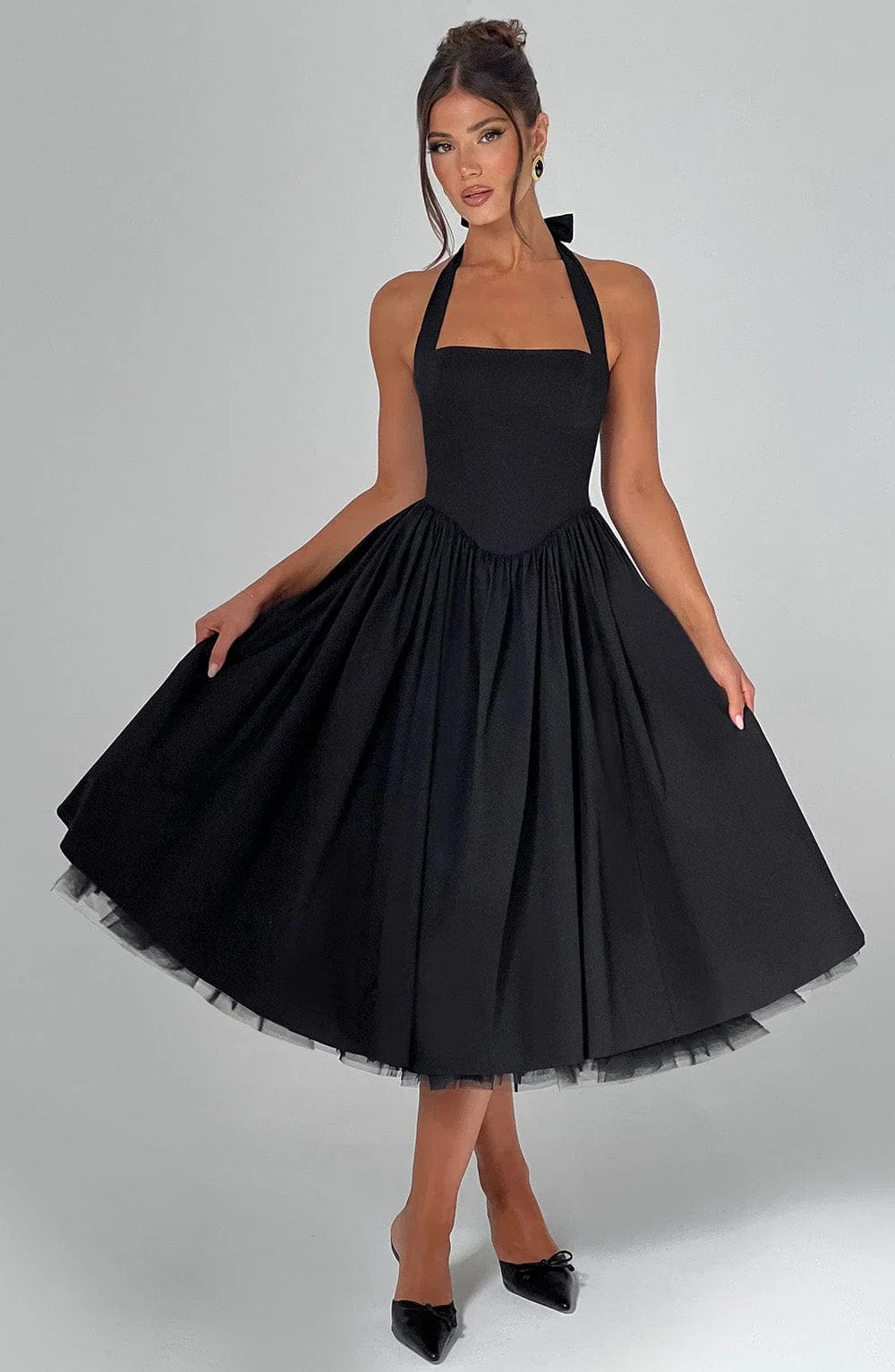 Elisara – Midi Kleid Mit Schnürung Und Korsett Struktur