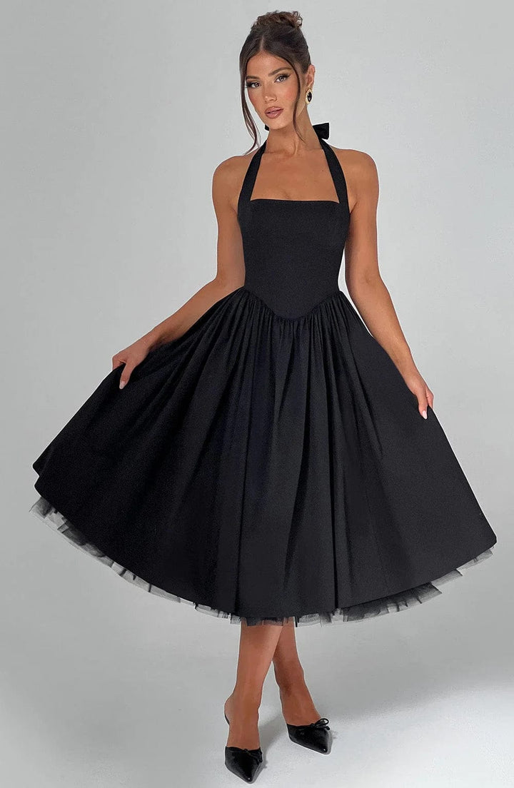 Elisara – Midi Kleid Mit Schnürung Und Korsett Struktur