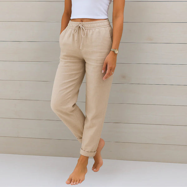Damen Leinenhose Kordelzug Relaxed Fit Gummibund