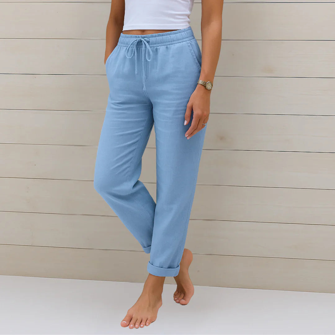 Damen Leinenhose Kordelzug Relaxed Fit Gummibund - Image 3