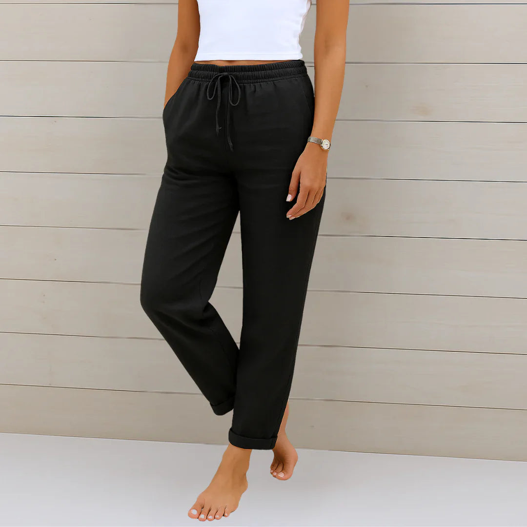 Damen Leinenhose Kordelzug Relaxed Fit Gummibund - Image 4