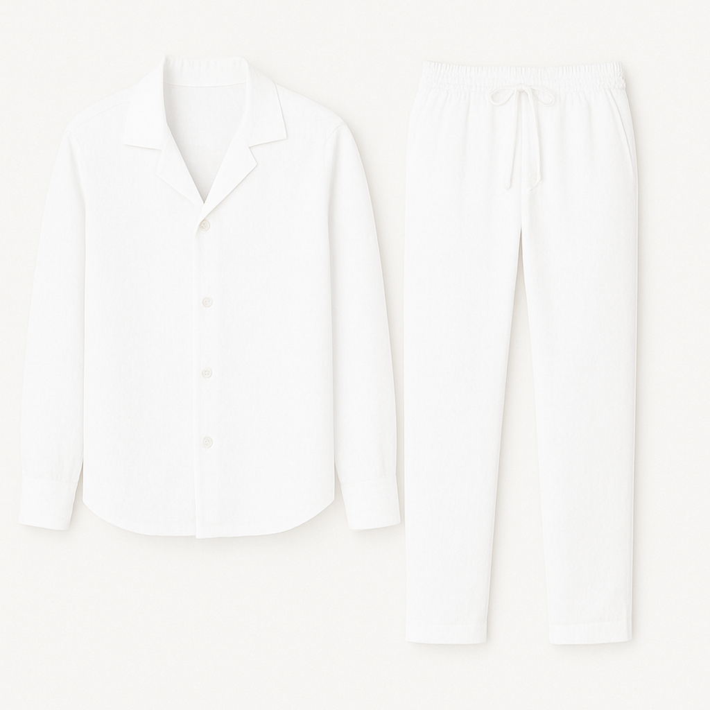 Herren Leinen Pyjama Set Hemd Hose Zweiteiler - Image 3