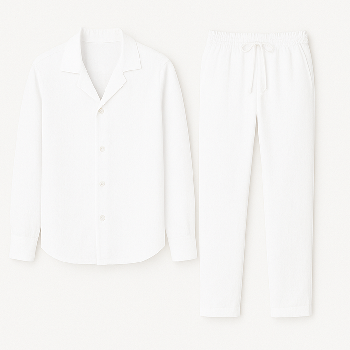 Herren Leinen Pyjama Set Hemd Hose Zweiteiler - Image 3