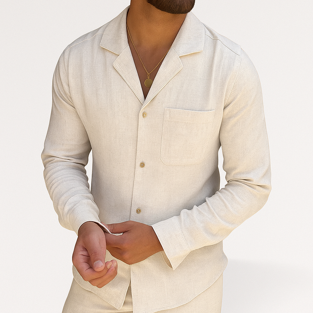 Herren Leinen Pyjama Set Hemd Hose Zweiteiler - Image 7
