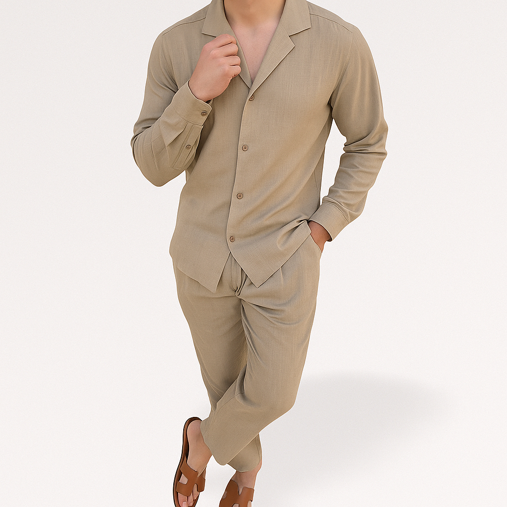 Herren Leinen Pyjama Set Hemd Hose Zweiteiler - Image 8