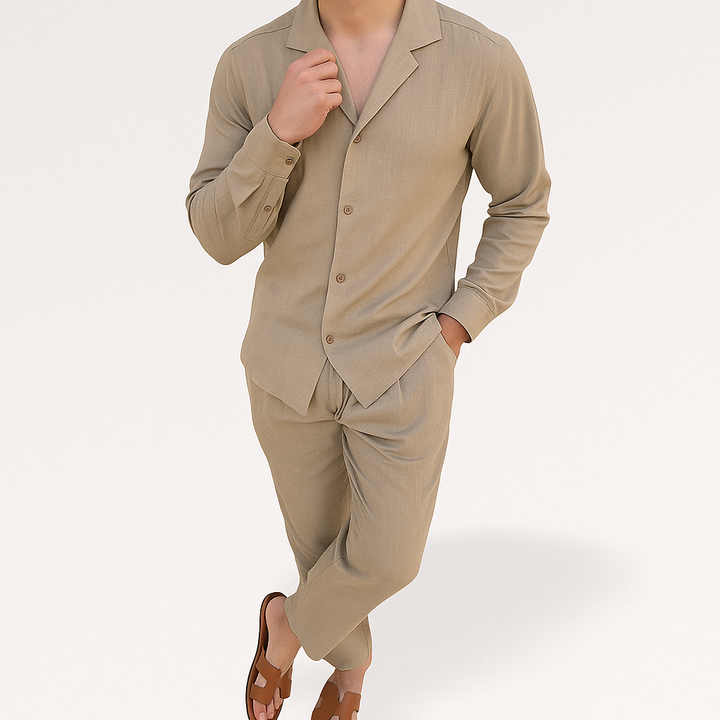 Herren Leinen Pyjama Set Hemd Hose Zweiteiler - Image 8