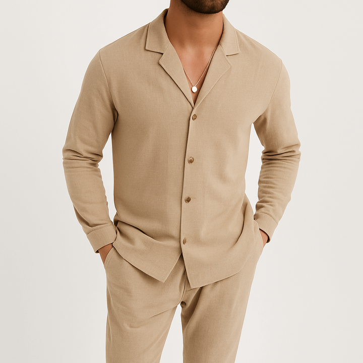 Herren Leinen Pyjama Set Hemd Hose Zweiteiler - Image 4