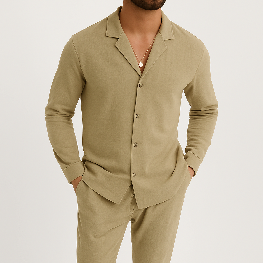 Herren Leinen Pyjama Set Hemd Hose Zweiteiler - Image 5
