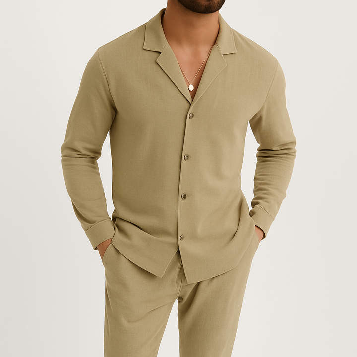 Herren Leinen Pyjama Set Hemd Hose Zweiteiler - Image 5