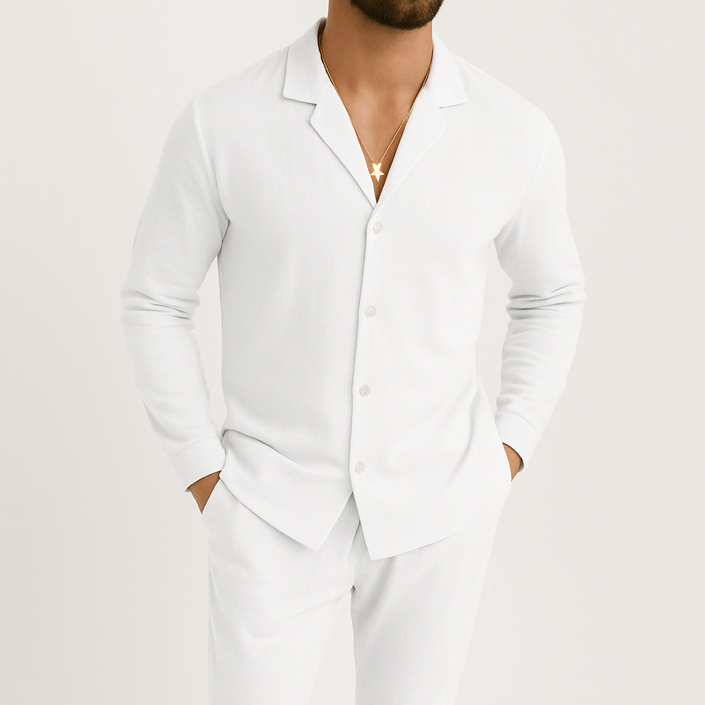 Herren Leinen Pyjama Set Hemd Hose Zweiteiler - Image 6