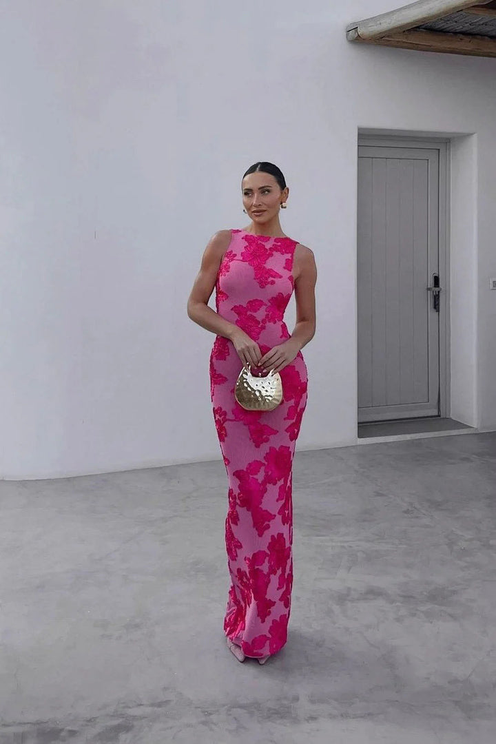 Florévia - Besticktes Ärmelloses Maxi Abendkleid