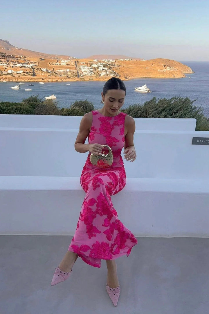 Florévia - Besticktes Ärmelloses Maxi Abendkleid