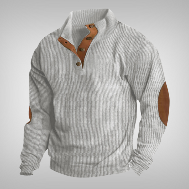 Herren Strickpullover mit warmem Stehkragen und Knopfleiste