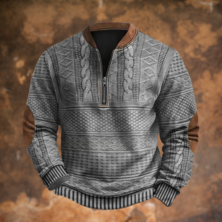Herrenpullover mit Viertelreißverschluss und Strickmuster