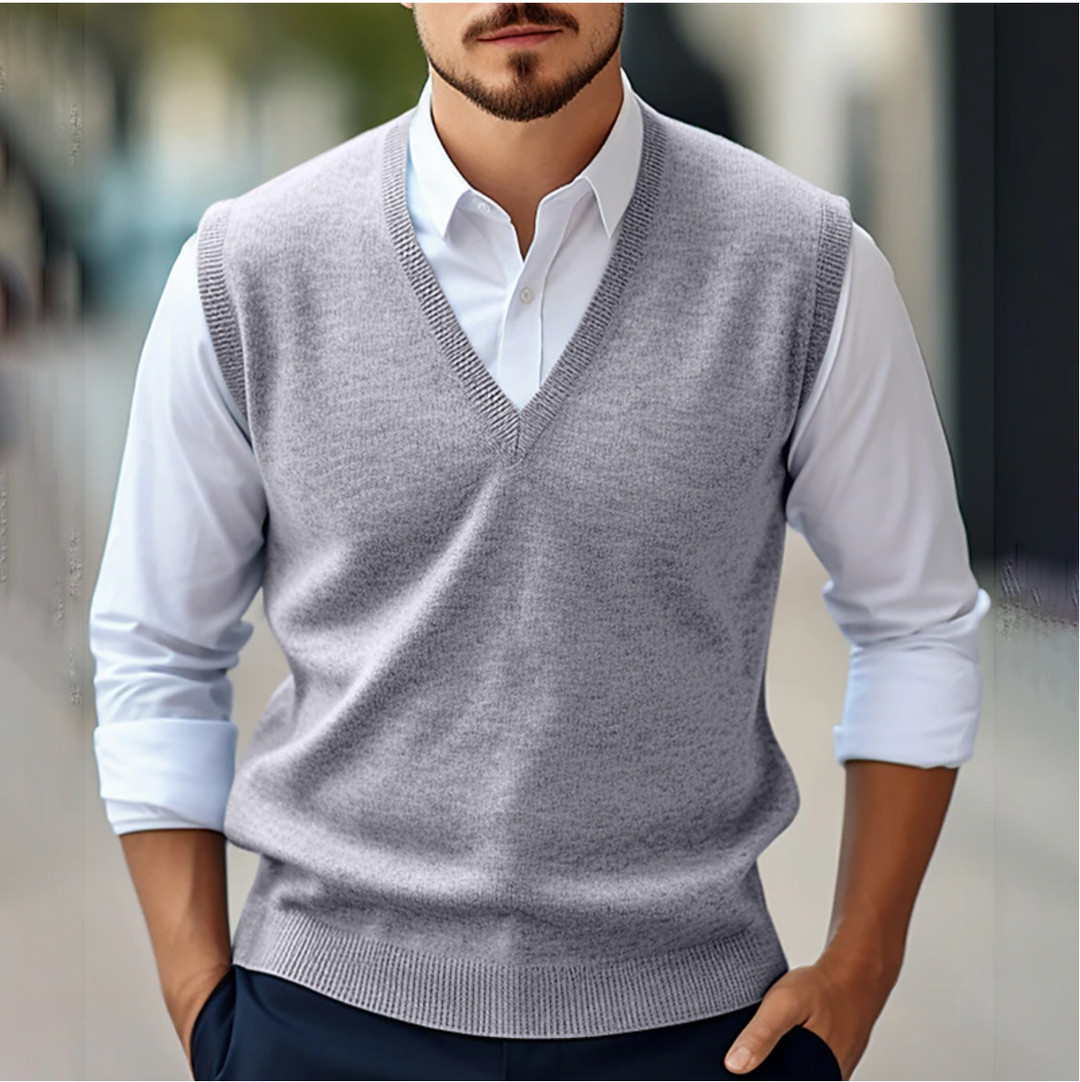 Herren Strickgilet mit V Ausschnitt und Regular Fit