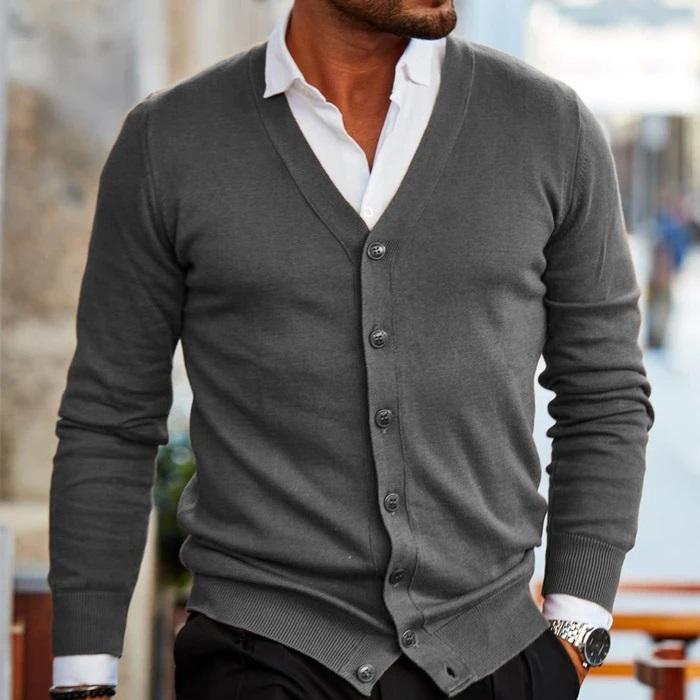 Herren Strickjacke mit Knopfleiste und V Ausschnitt