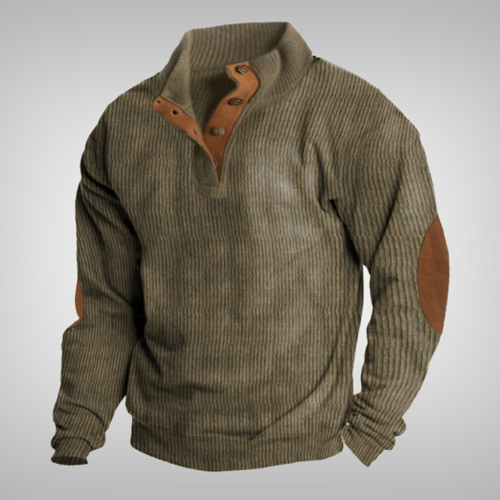 Herren Strickpullover mit warmem Stehkragen und Knopfleiste