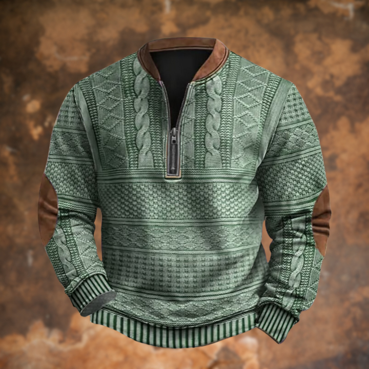 Herrenpullover mit Viertelreißverschluss und Strickmuster