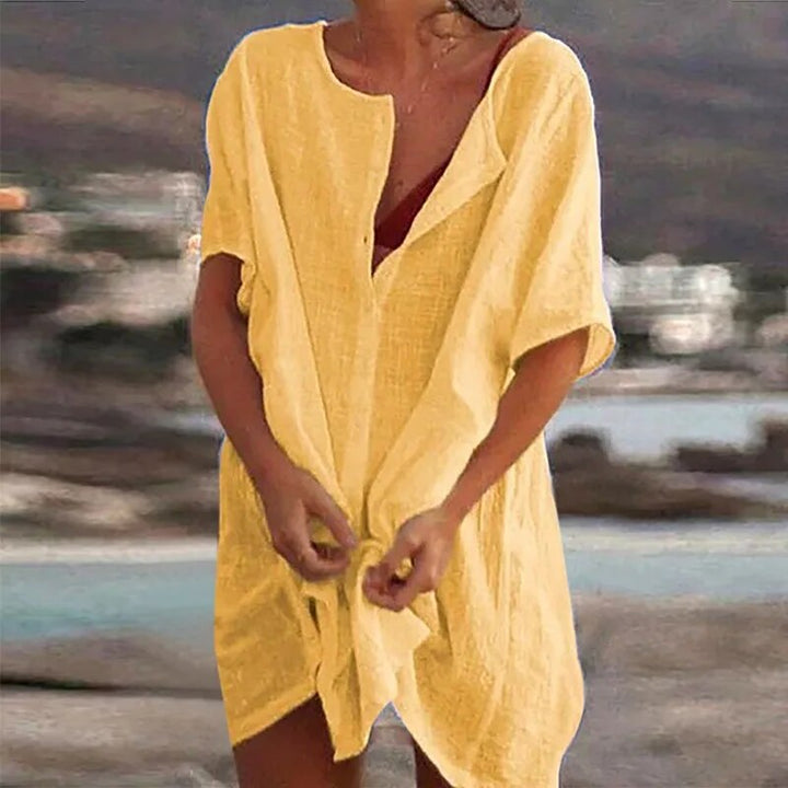 Damen Leinenkleid A-Linie Hellgrün - Image 4