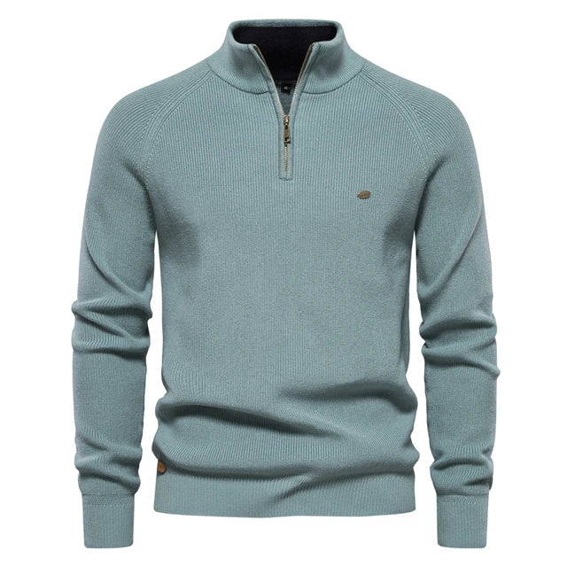 Herren Strickpullover mit Stehkragen und halbem Reißverschluss