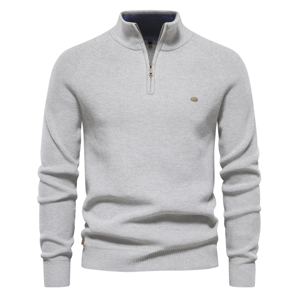 Herren Strickpullover mit Stehkragen und halbem Reißverschluss