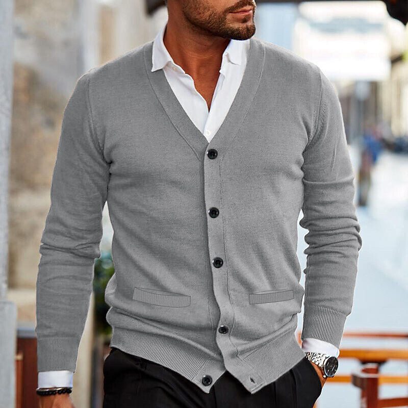 Herren Strickjacke mit Knopfleiste und V Ausschnitt
