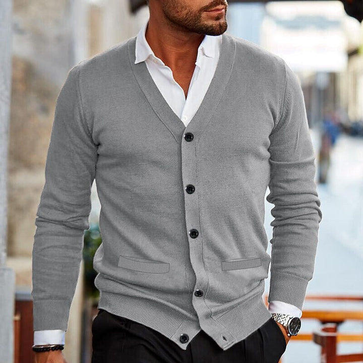 Herren Strickjacke mit Knopfleiste und V Ausschnitt
