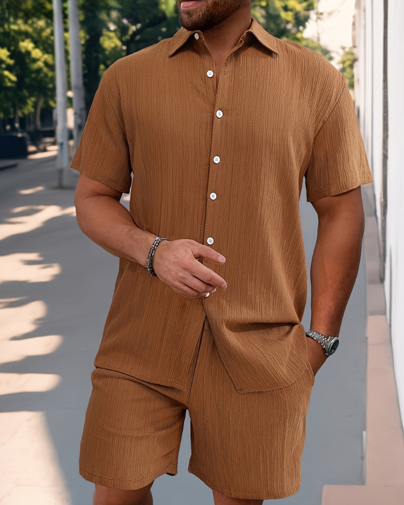 Men 2 Piece Matching Shirt Shorts Set Summer Co Ord - Image 3