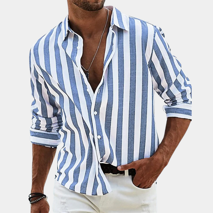 Men's Long Sleeve Striped Button Down Shirt