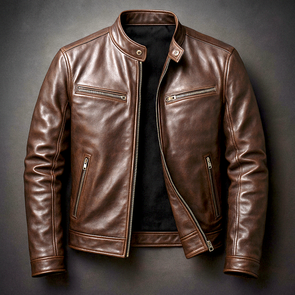 Herren Jacke Slim Fit Bikerjacke mit Stehkragen – Casual Übergangsjacke mit Reißverschluss