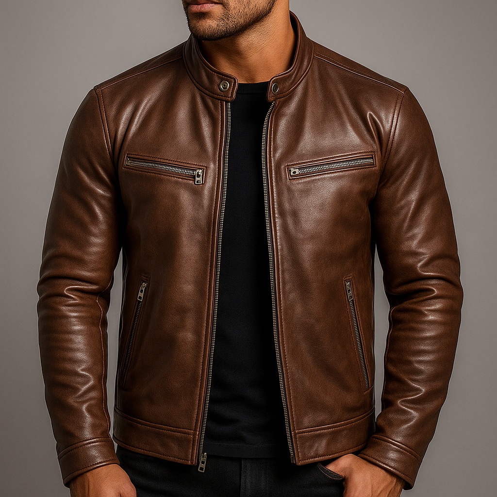 Herren Jacke Slim Fit Bikerjacke mit Stehkragen – Casual Übergangsjacke mit Reißverschluss - Image 5