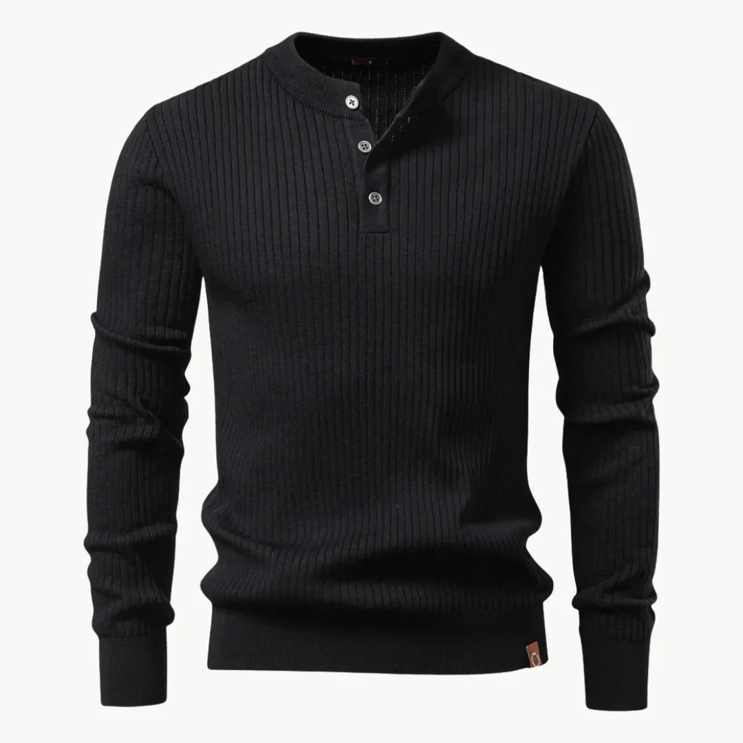 Strickpullover Herren mit Knopfleiste | Gerippter Troyer für Büro & Freizeit