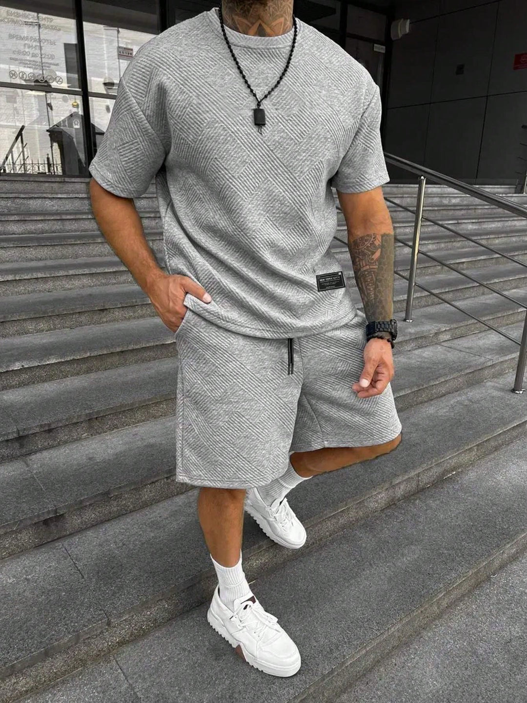 Men's Two Piece Oversized T-Shirt Shorts Matching Set Summer - Image 7