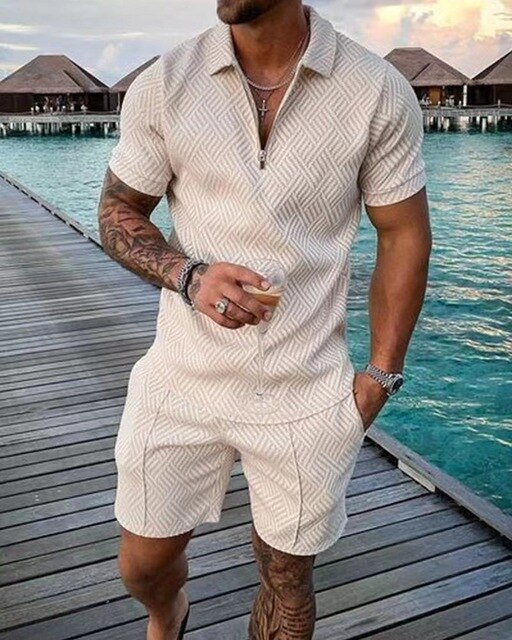 Men's Polo Shorts Set Summer Two Piece Matching Outfit