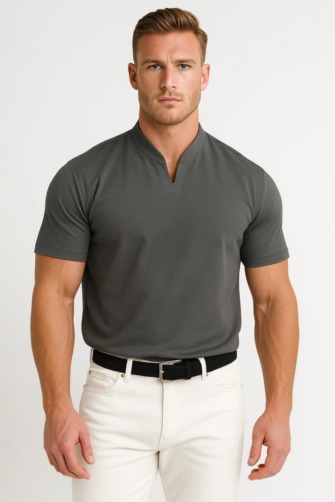Jovanie - Herren Sommer Shirt Mit Stehkragen