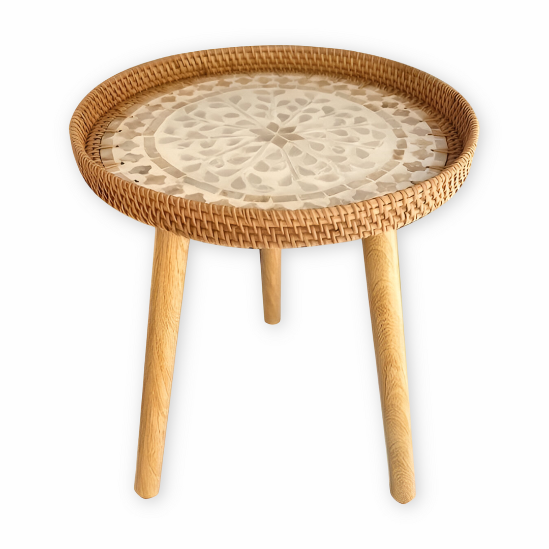 Ravinia – Handgefertigter Runder Rattan Couchtisch Aus Holz