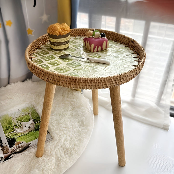 Ravinia – Handgefertigter Runder Rattan Couchtisch Aus Holz